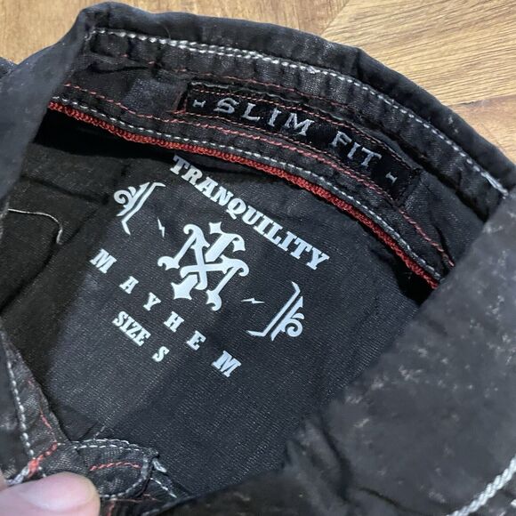 Tranquility Mayhem Shirt Graphic Eagle Button Up Long Sleeve Mens Size Small New - Picture 10 of 11